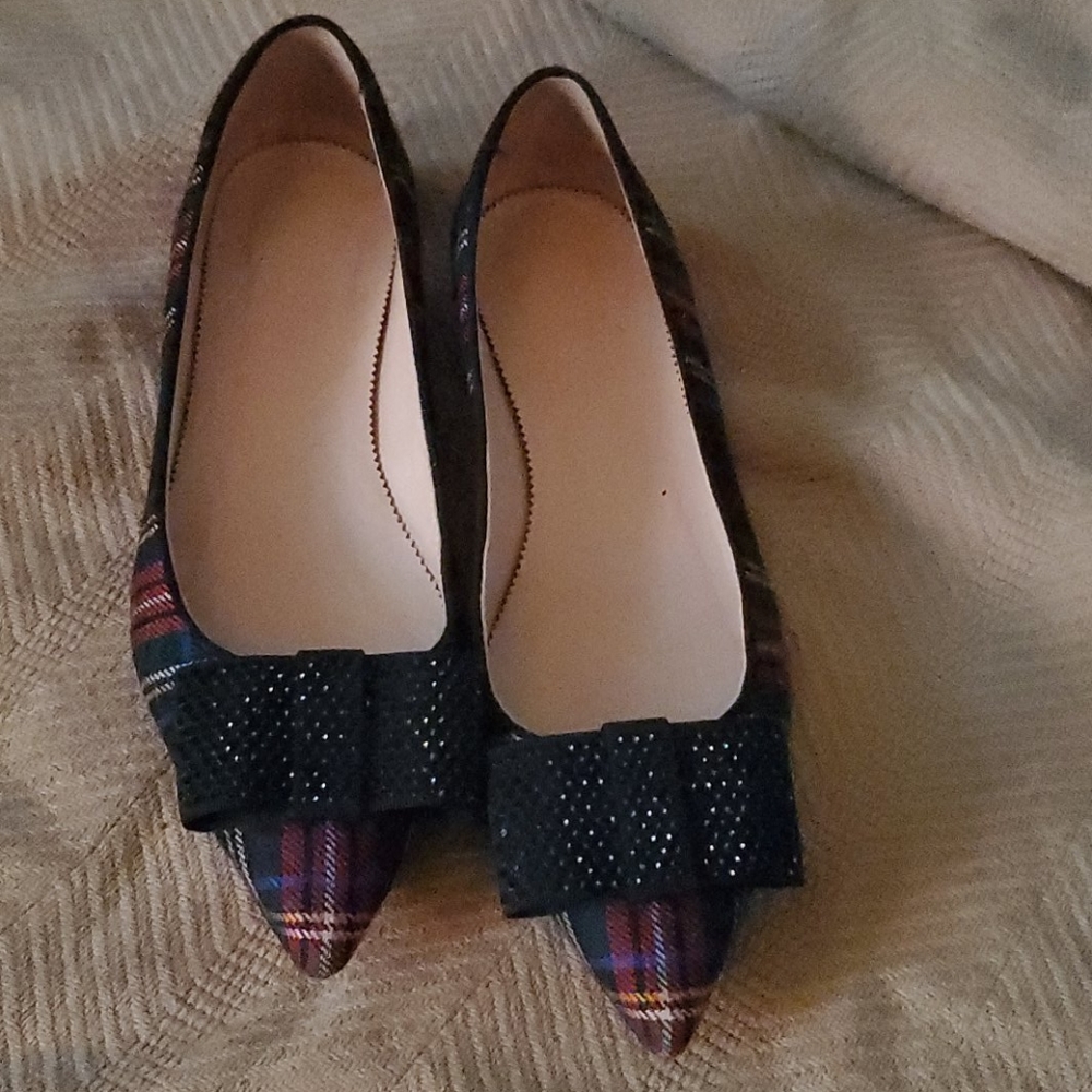 J Crew Plaid Bow Flats Size 10